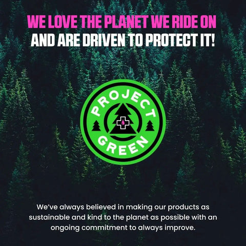 Environmental conservation message with 'Project Green' logo amidst forest backdrop emphasizing sustainability commitment.