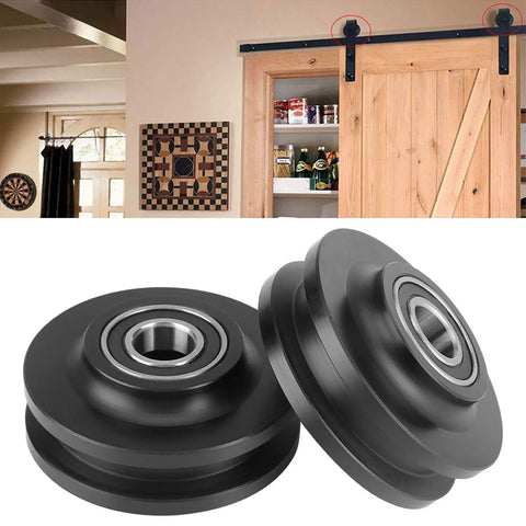 Two-Piece U-Groove Barn Door Wheel Set for DIY Installations, Heavy-Duty Pulley Bearings for Smooth Sliding on barn door track