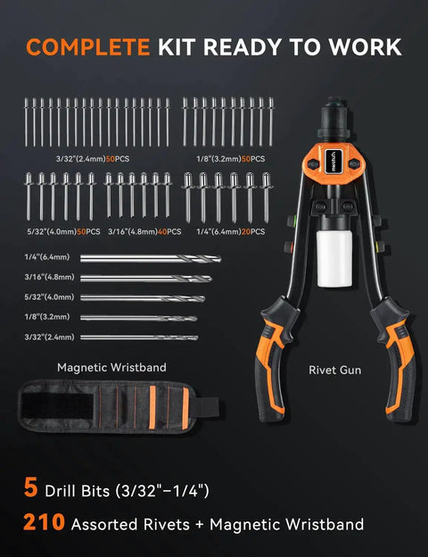 Pro Rivet Gun Pro Rivet Gun Kit With Drill Bits And Magnetic Wristba...
