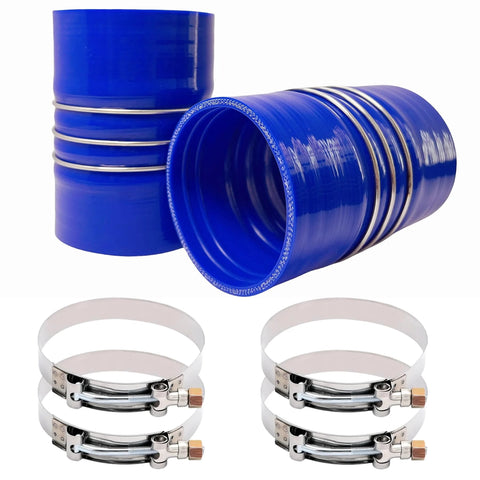Blue silicone charge air hump hose kit, 4x6 in, heavy‑duty intercooler hoses with T-bolt clamps, 2 pcs.