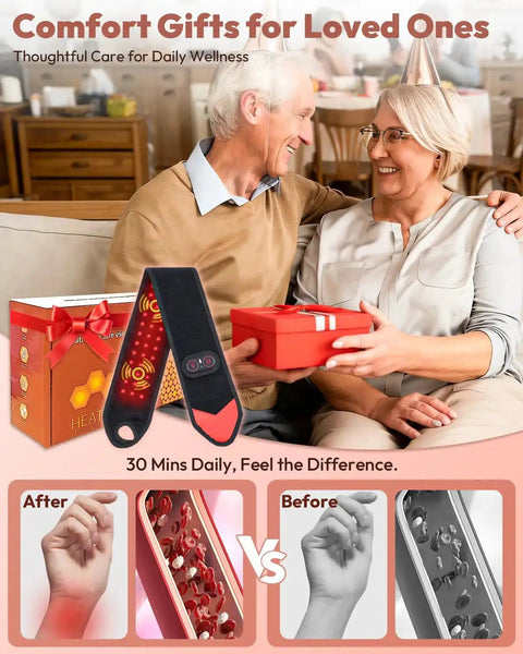 No Cords Red Light Therapy Wearable Wrist Massager with Infrared Heating Pad shown as a gift for elderly couple