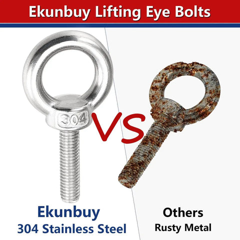 Comparison of Ekunbuy 304 stainless steel lifting eye bolt with Heavy Duty Stainless Steel Eyebolt Set With Threaded Rings And Nuts.