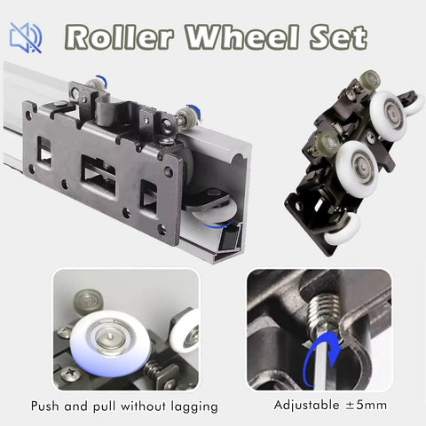 Concealed Barn Door Hardware Kit With Trackless Sliding System And Hidden Tracks Soft Close Mechanism rollers close-up view