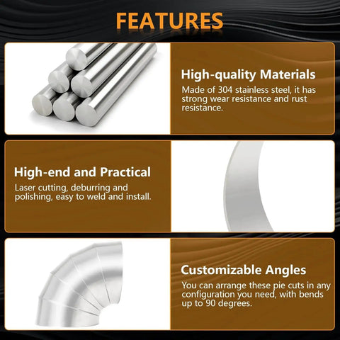 Features of 304 Stainless Steel Pie Cuts 3 Inch Polished Deburred Exhaust Cutouts 5 Pcs