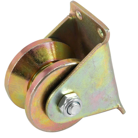 2 Inch V Groove Wheel Set For Sliding Gates, Electroplated 1045 Steel Heavy Duty Caster With V Shape Bracket, side view