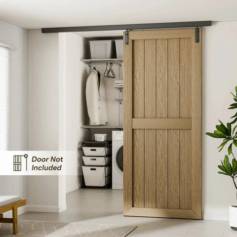 Ceiling Mount Box Rail Barn Door Hardware Kit Heavy Duty Steel Sliding Track For Interior And Exterior Doors Black Powder Coated