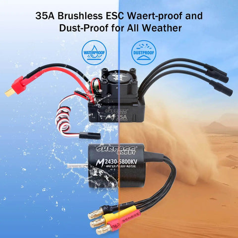Waterproof RC Beefy Brushless Motor And 35A ESC Combo 2430 5800KV For 1 16 And 1 18 Remote Control Cars Trucks Off Road Buggy Monster CNC 6061T6 Heat Sink For Superior Cooling Easy Install High RPM Power