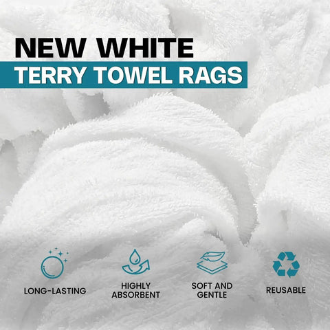Close-up of Premium White Terry Cloth Rags For Spills And Cleanup In The Garage Shop And Home Go To Multipurpose Cleaning Towels