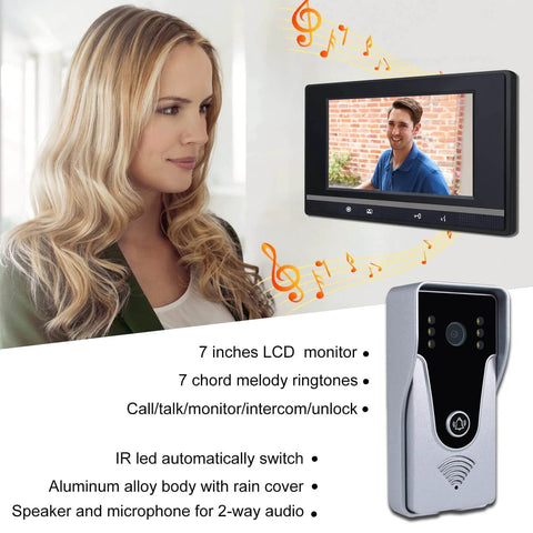 Video Doorbell Intercom System With 7 Inch Indoor Monitor And Aluminum Alloy Camera Two Way Audio Video Intercom Kit feature display