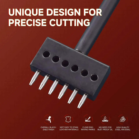 Close-up of pro-grade leather punch tool head with unique design for precise cutting. Part of Three Piece Prong Punch Tool Set For Leather Crafting.