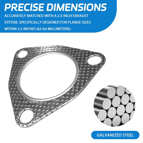 Eponcia 3-bolt exhaust gasket, 2.5-inch flange, galvanized steel, 2-pack
