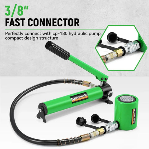 20 Ton Hydraulic Porta Power Kit With CP 180 Hand Pump Retractable Lift Cylinder showing 3/8 inch connector.