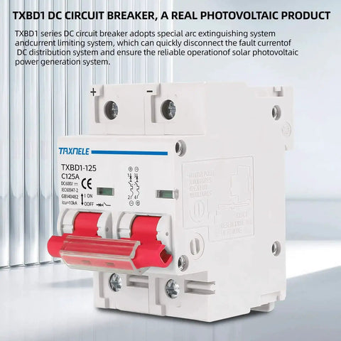 Two Pole 125A 600V DC Miniature Circuit Breaker For Solar PV Setups, DIN Rail Mount Battery Disconnect Switch, Short Circuit Protection Isolator
