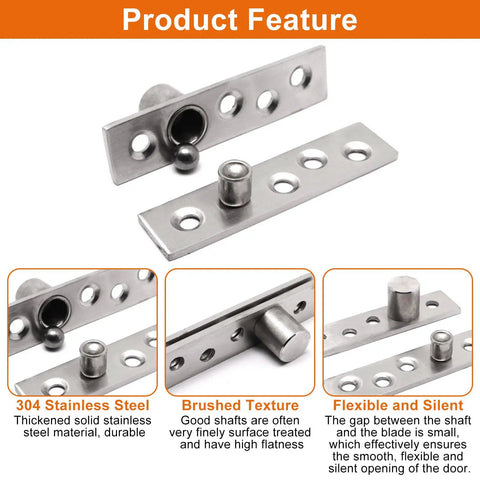 Hidden Door Pivot Hinges Set Stainless Steel 270 Degree Rotation, 2 Pack with screws, 98mm x 24mm x 4mm, 18mm axis, product feature