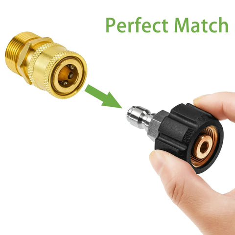 M22 To One Quarter Inch Quick Connect Pressure Washer Adapter Set Pro Grade, 5000 PSI, Two Pairs, Gun To Hose Quick Connect Fittings