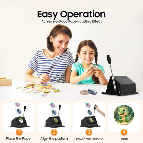 Mother and daughter using Heavy Duty Button Circle Cutter 2.75 Inch Circle To 2.28 Inch Button Pin Die Punch for crafting badges