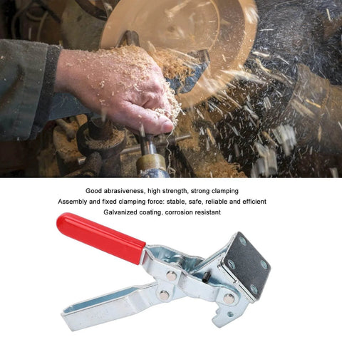 Beefy Vertical Toggle Clamp For Woodworking With 450 Kg Holding Capacity Heavy Duty Clamping Tool in use on a workbench