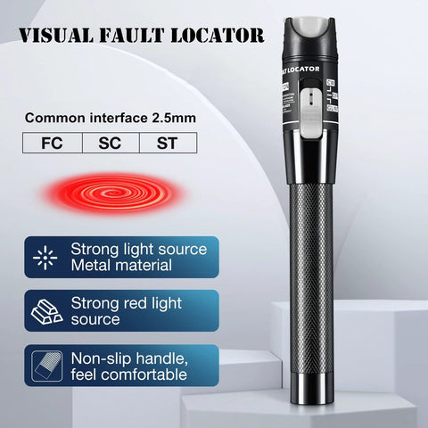 Visual fault locator VFL fiber optic tester with metal body and red light, 2.5mm FC/SC/ST interface