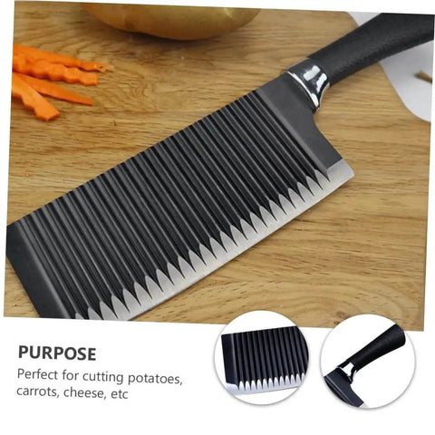 Wavy Cutter For Vegetables And Fruits Stainless Steel Crinkle Slicer Cuts Potatoes Carrots Onions Cheese And More, Durable Crinkle Knife, Compact And Easy To Store Kitchen Chopper For Everyday Meal Prep, Perfect For Home Chefs By LIFKOME on wooden surface