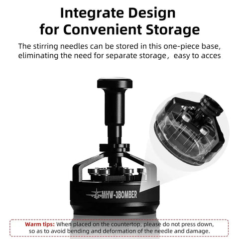 58mm WDT Tool For Espresso Distribution With Magnetic Base For Baristas, showing integrated needle storage design