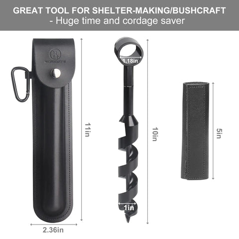 Go To Bushcraft Hand Auger Wrench For Easy Wood Drilling By KOSIBATE With Leather Case, 10-inch High Carbon Steel Drill
