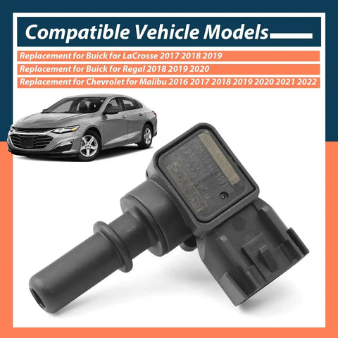 Close-up of black plastic power brake booster vacuum sensor with connector