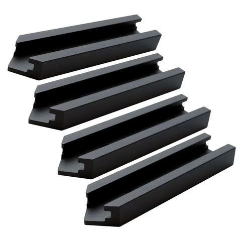 Four pieces of Beefy Aluminum T Track 3 Inch Intersection Kit For Woodworking Double Cut Profile With Pre Drilled Mounting Holes Universal Clamp Track For Five Sixteenth And One Quarter Inch Bolts 6063 Alloy Fine Sandblast Anodized Finish.