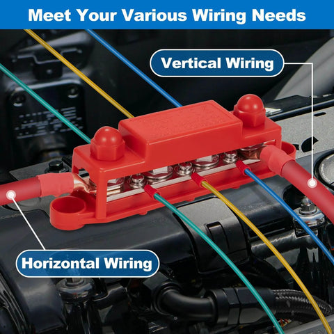 Installed Beefy 12V 24V 48V Power Distribution Block Bus Bar With Four M10 Terminal Studs And Six M4 Screw Terminals, 250A Max