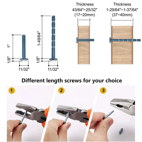 Different length screws for Vintage Oval Drop Swing Drawer Pulls in Antique Brass, Zinc Alloy Hardware installation.