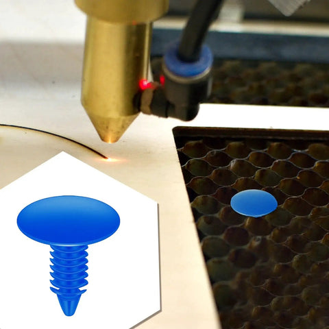 Laser cutting machine with Blue Honeycomb Laser Bed Pins Set, 50 pieces of 7.5 to 8 mm hold down pins for engraver on table grid.