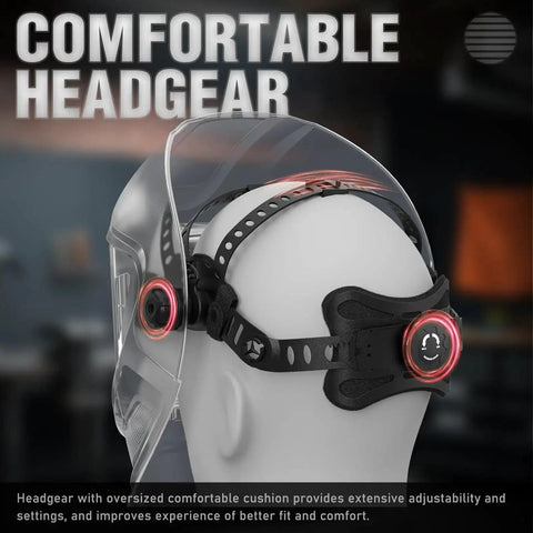 Side view of comfortable headgear for Large View Auto Darkening Welding Helmet With LED Light And Blue Light Blocking Shield