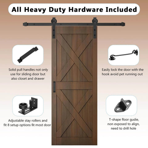 6 Ft Heavy Duty Sliding Barn Door Hardware Kit With Track Rail And Quiet Smooth Operation installed on wooden door.