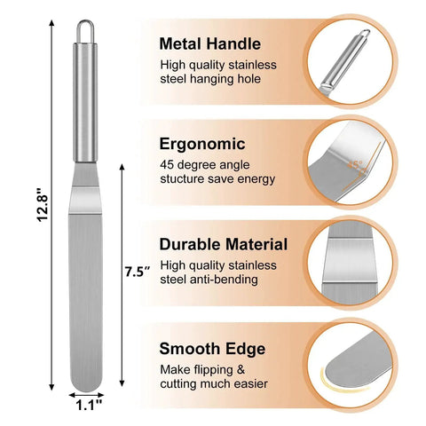 Must Have Pro Grade Crepe Spreader And Spatula Kit Set 12 Inch Curved Offset Spatula with ergonomic handle and smooth edge