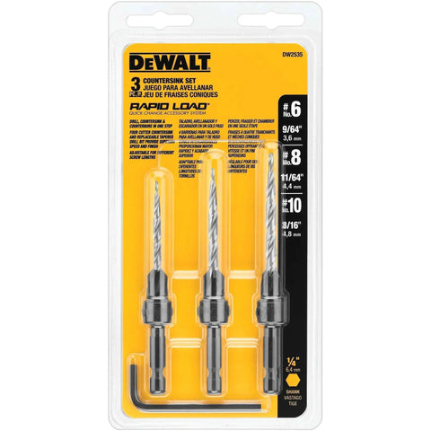 Workhorse Woodworking Countersink Drill Bit Set For A Clean Finish, 3 Piece, Sizes 6, 8, 10, Four Cutter Countersink And Tapered Drill Bits