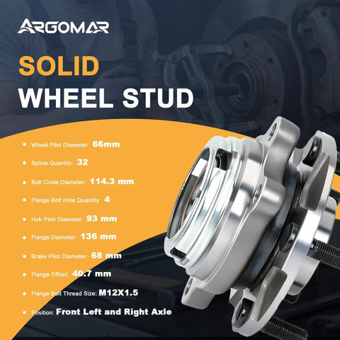 Two Piece Front Wheel Hub And Bearing Assembly Set 513296 Direct Fit For Infiniti Nissan with wheel dimensions and specs.