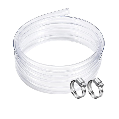 Clear vinyl tubing, 1/4 in ID, coiled with two stainless steel hose clamps