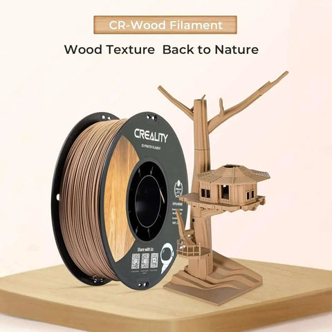 Wood Filament PLA 1.75mm for 3D Printing Real Wood Texture Silk Finish 1kg Spool showcasing printed treehouse model