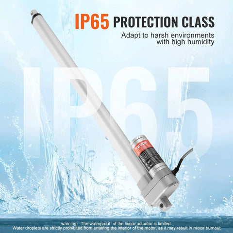 Rugged 12 Volt 20 Inch Waterproof IP65 Linear Actuator With Mounting Bracket for Outdoor Use 660 Pounds Force 3000 Newtons