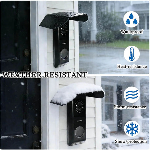 All Weather Stainless Steel Doorbell Rain Cover That Bosses Up Outdoor Protection With Anti Glare Sun Shade in rain and snow settings