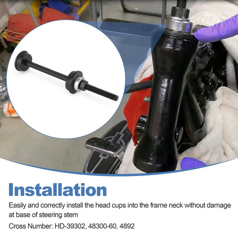 Steering Head Cup And Stem Bearing Race Installer Tool For Big Twin Dyna Sportster Softail Models 1960-2017 in use installation