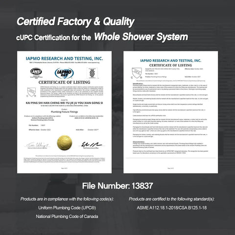 cUPC certification for Matte Black Shower System With Wall Mounted Shower Mixer And Top Notch High Pressure Rain Shower Head Plus Three Setting Handheld Concealed Installation Trim Kit With Pressure Balance Valve Brass Arm 16 Inch Brass Shower Arm 1.5M Stainless Steel Hose