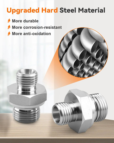Two 14H-18ED pipe thread adapters, chrome steel with hex bodies and threaded ends, 2pcs.
