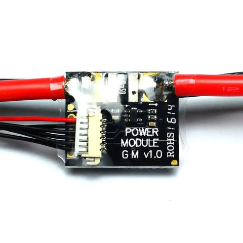 Close-up of 5.3V 3A BEC Power Module with XT60 Plug for APM Pixhawk Flight Controllers APM2.5 2.6 2.8, showing circuit and connectors.