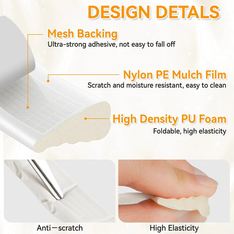 Design details of 236 Inch Wedge Shaped Foam Window Seal Strip Self Adhesive Weather Stripping with mesh backing and PU foam.