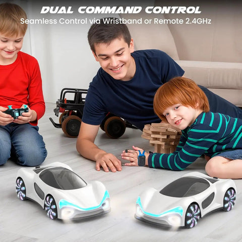 Gesture Sensing Remote Control Car With Charging Dock, 360 Degree Omnidirectional Mecanum Wheels, kids playing on floor