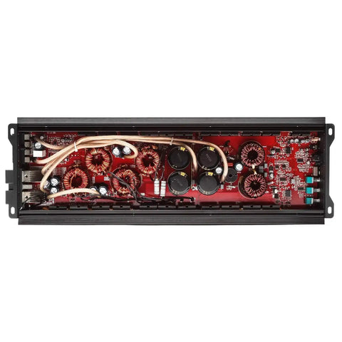 Internal view of RP-2000.1D Beefy Monoblock Class D MOSFET Car Amp with circuits and components visible, 2000 Watts RMS at 1 Ohm