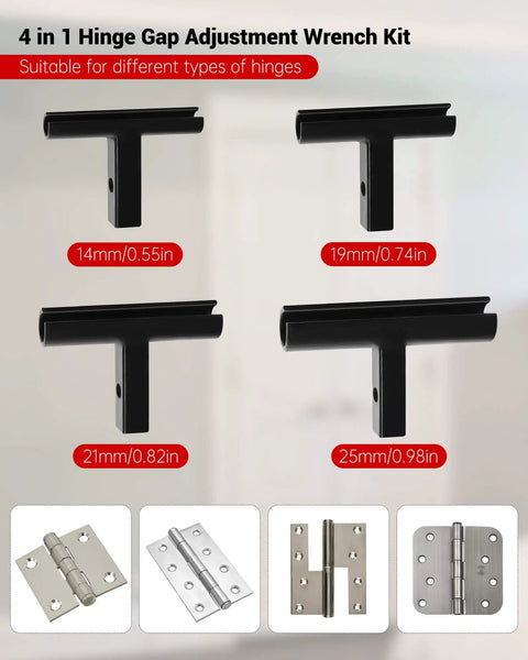 4 in 1 Hinge Gap Adjusting Wrench Kit For Cabinet And Door Alignment, Heavy Duty Pro Grade Tool with 14mm to 25mm sizes