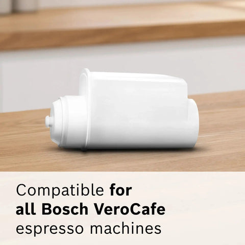 Bosch Mavea replacement water filter cartridge for VeroCafe espresso machines, white, side view