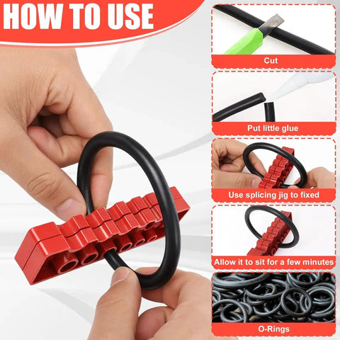 Hands using 50ft Buna N O Ring Splicing Kit With Jig Knife Adhesive And Gloves For Hydraulic Automotive And Plumbing Systems