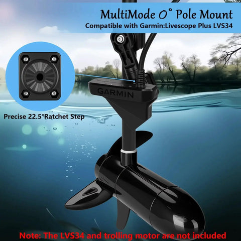 Zero Degree Transducer Mount For Trolling Motor Shaft Or Poles 1.1 To 1.38 Inch LVS32 Compatible MultiMode Transducer in use underwater